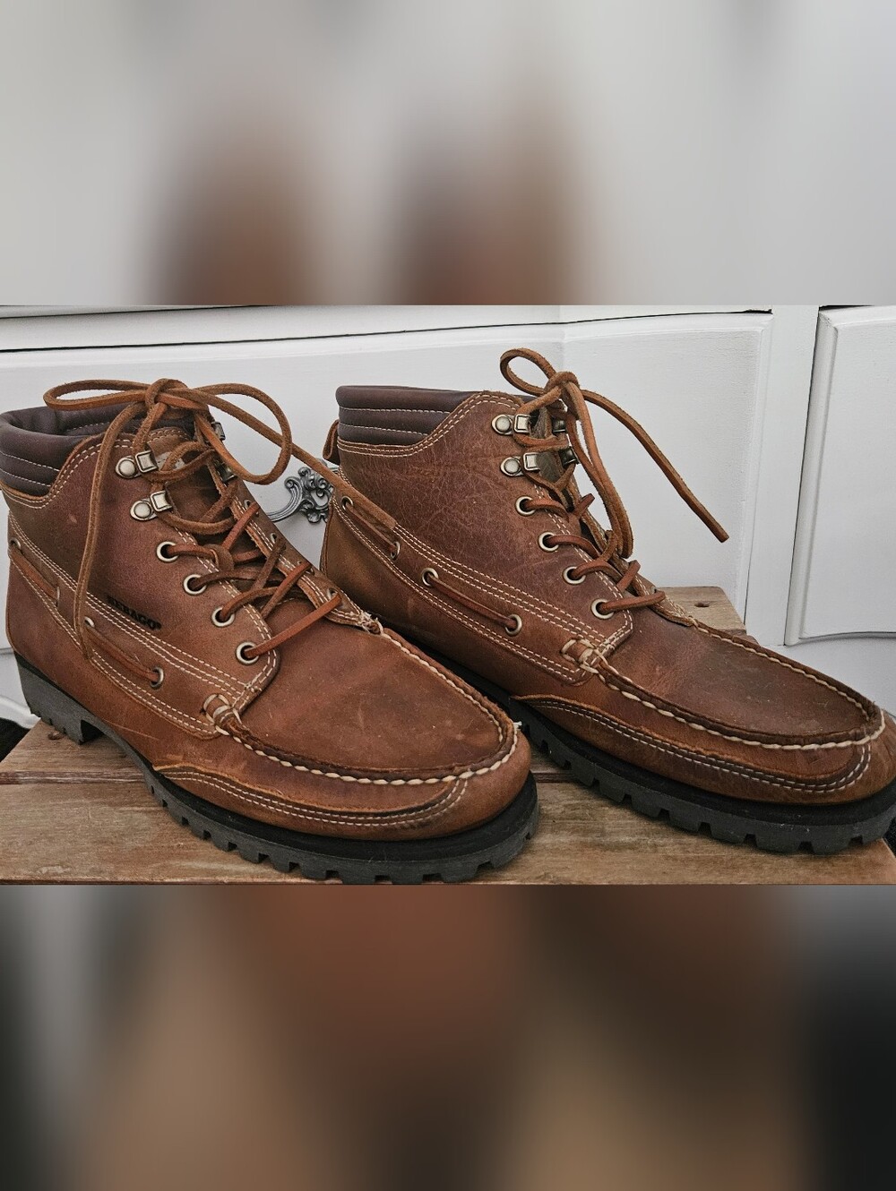 Vintage Sebago Brown Leather Moc-Toe Lug Boots